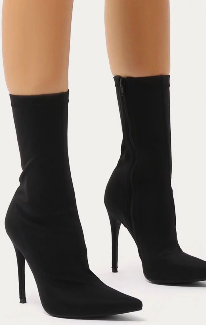 Black Pointy Stiletto Sock Boot - Lexi