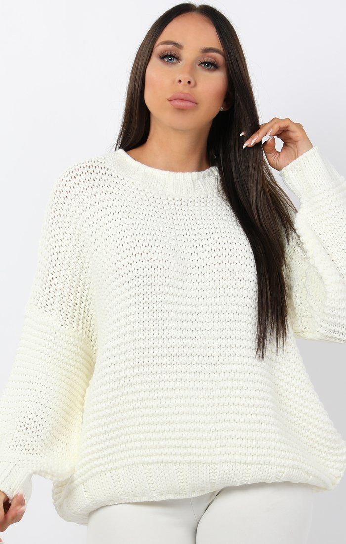 Cream Oversized Chunky Knit Jumper Knitwear Femme Luxe