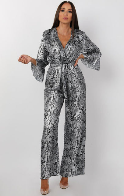 long sleeve snake print jumpsuit