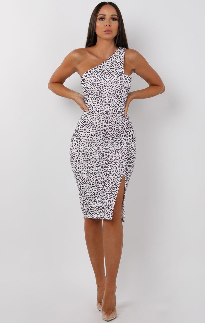 Download Purple Leopard Print One Shoulder Midi Dress | Midi Dress ...