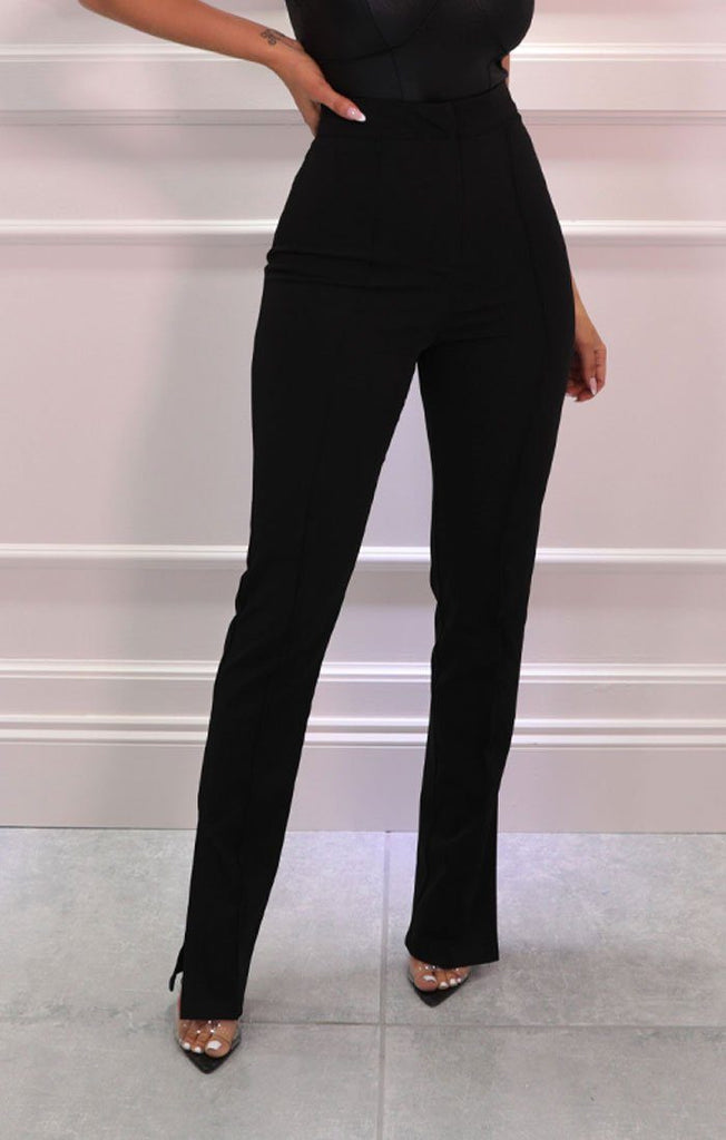 Black High Waisted Side Split Trousers | Trousers | Femme Luxe UK