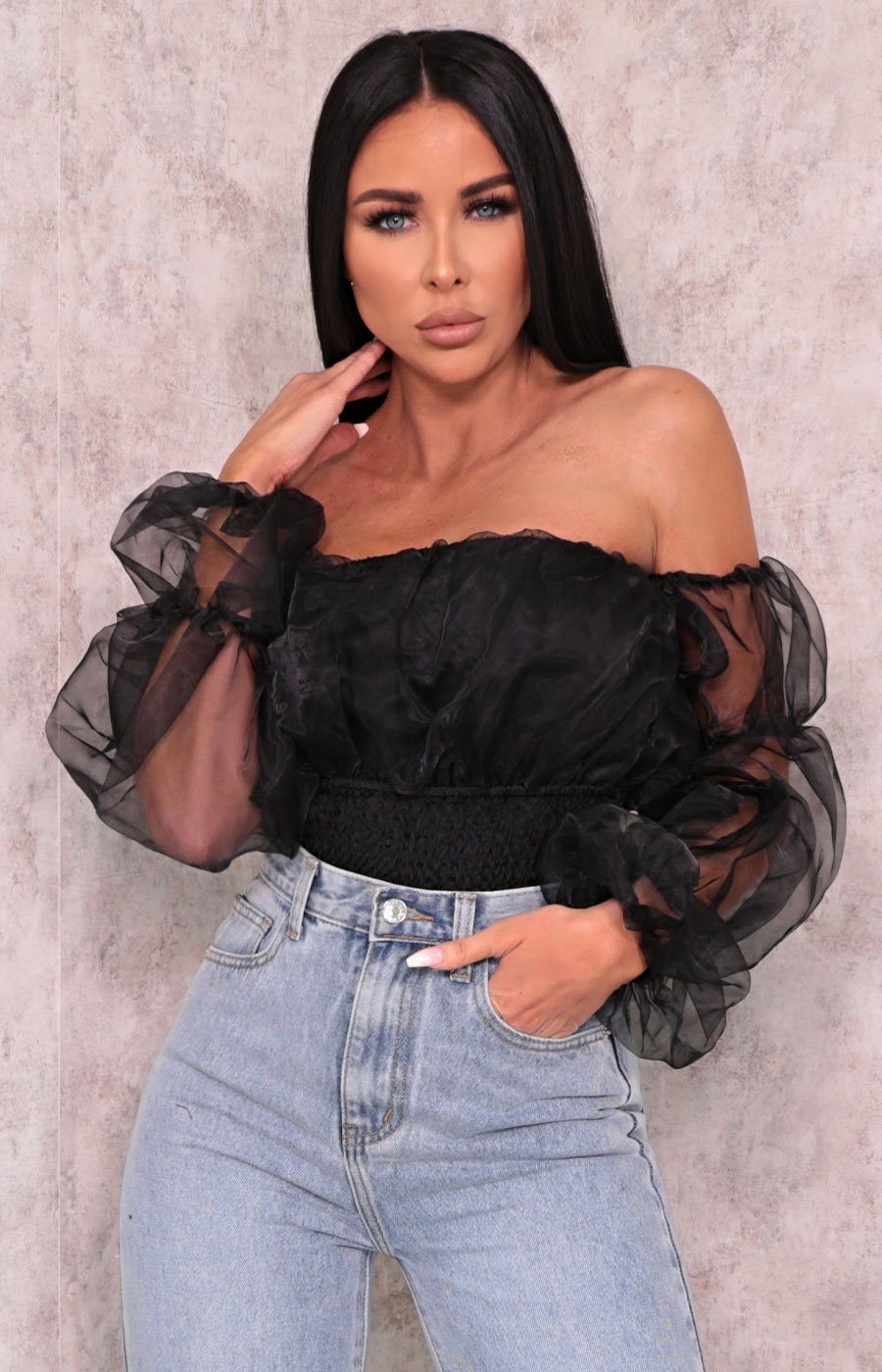 black frill bodysuit