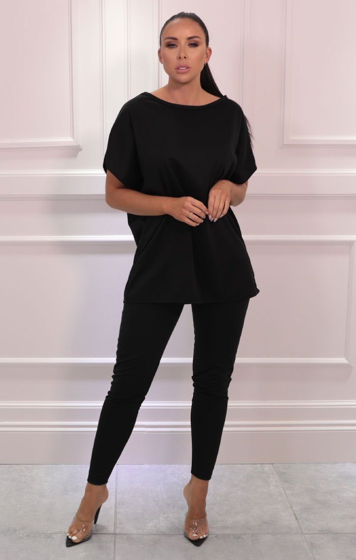 Black Oversize Leggings Loungewear Set | Loungewear | Femme Luxe UK