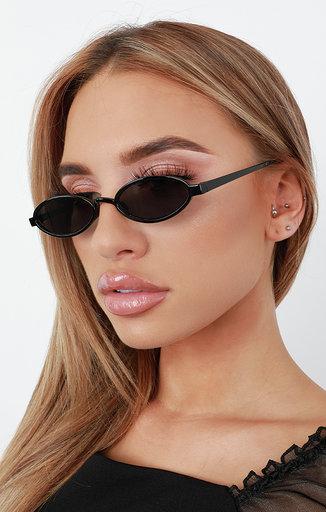 Black Retro Oval Thin Frame Sunglasses Accessories Femme Luxe Uk 