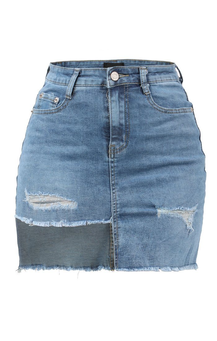 Blue Denim Half Cut Skirt | Skirts | Femme Luxe