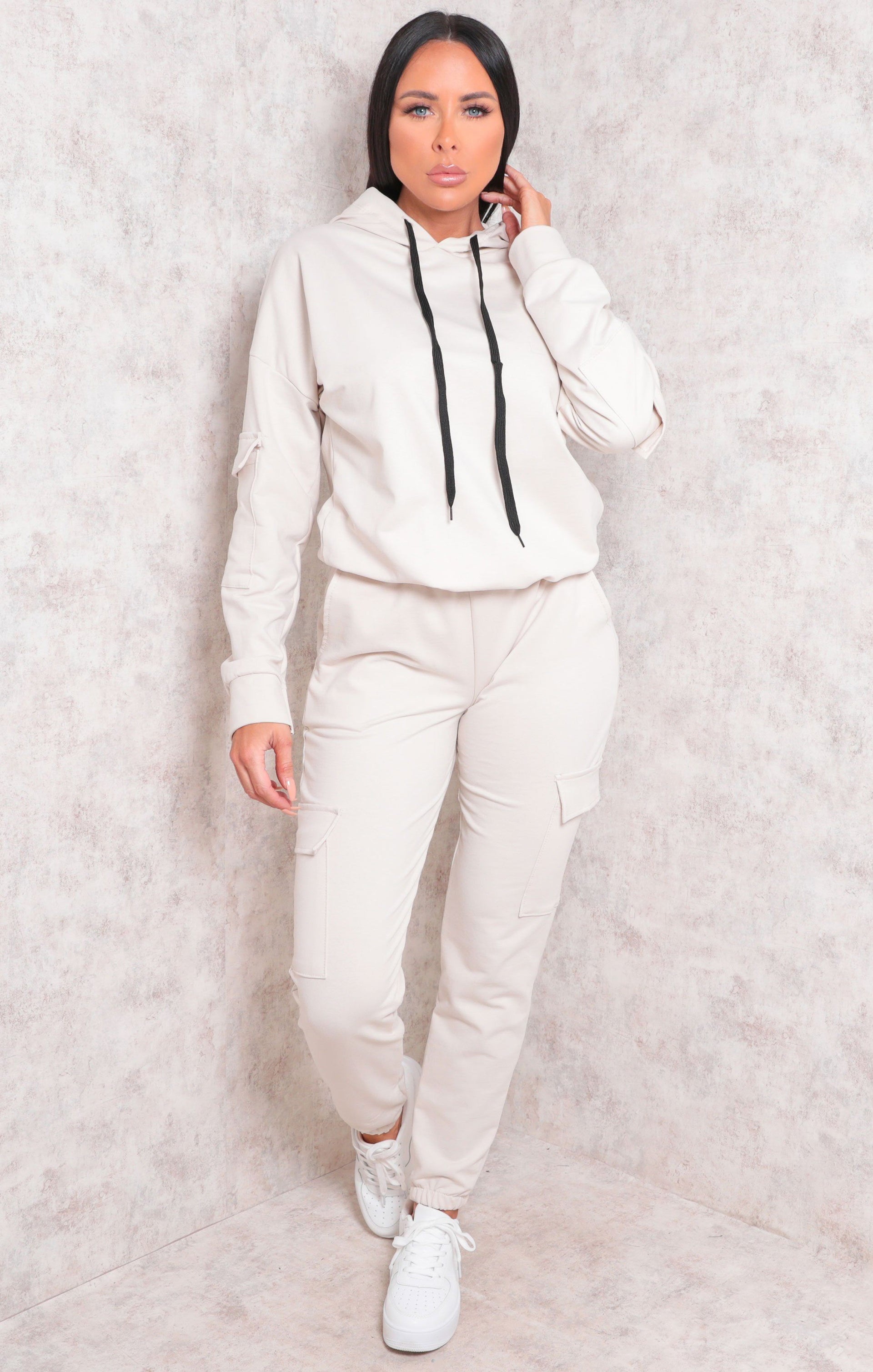 Cream Contrast String Cuffed Loungewear Set | Loungewear | Femme Luxe UK