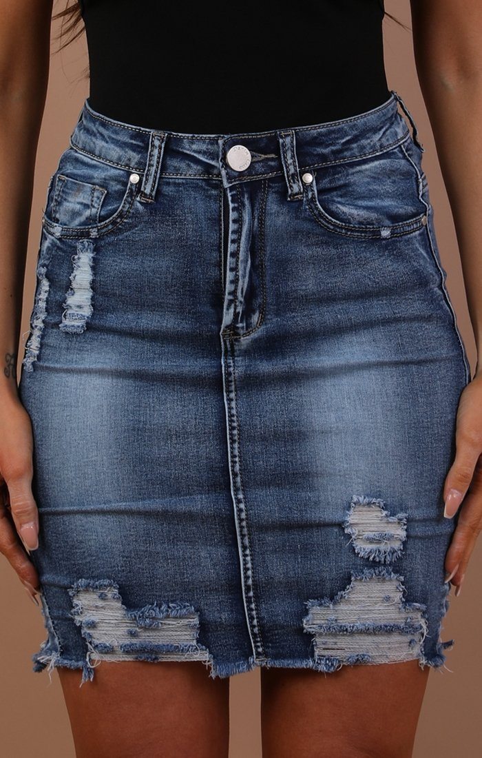 Distressed denim mini skirt | femmeluxefinery