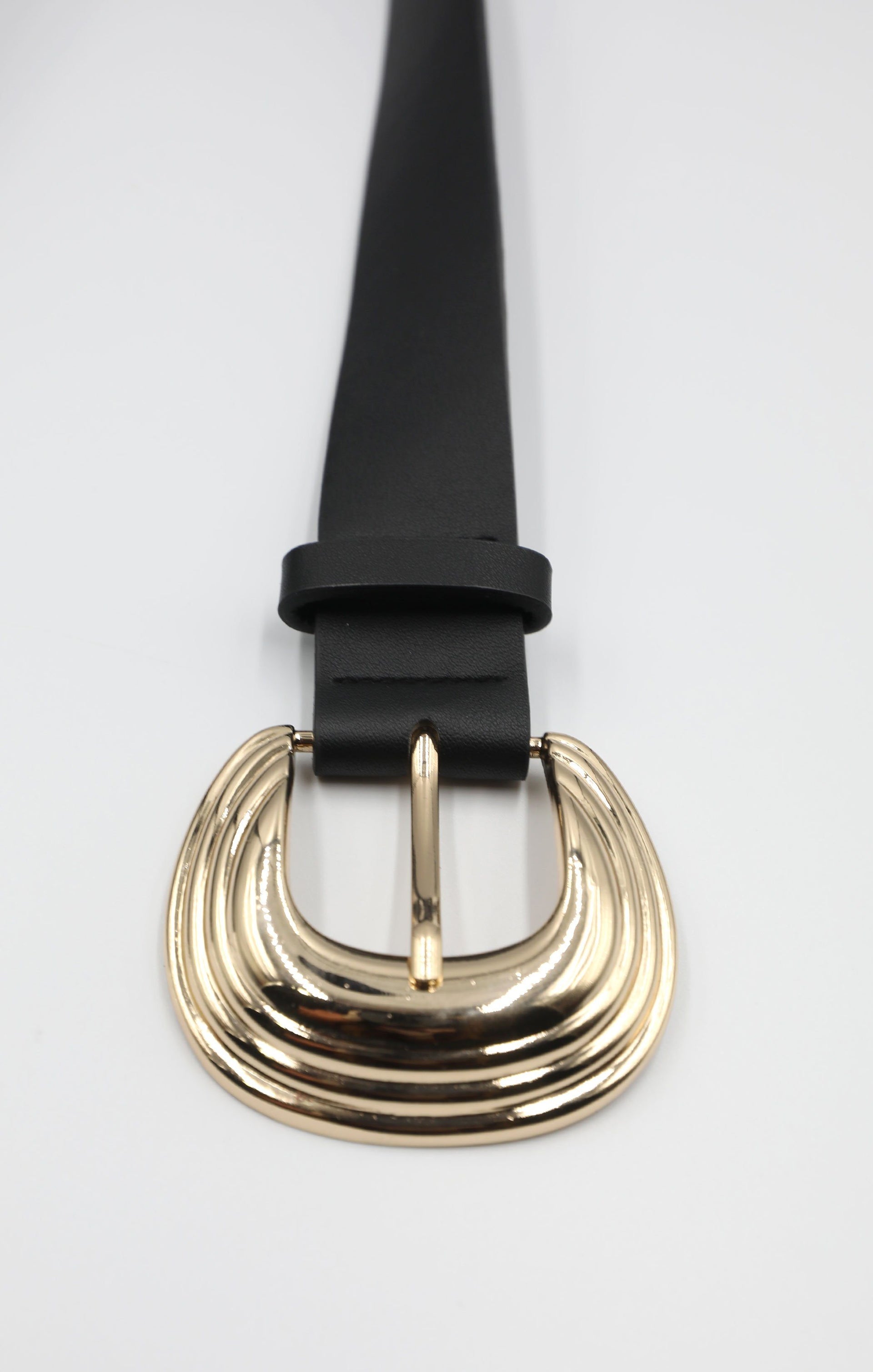 Gold Ripple Metal Buckle Thick Black Belt | Accessories | Femme Luxe UK
