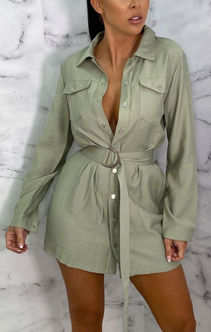 Green Utility D Ring Belt  Mini Shirt  Dress  Dresses  