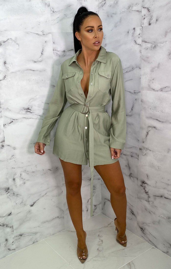 Green Utility D Ring Belt  Mini Shirt  Dress  Dresses  