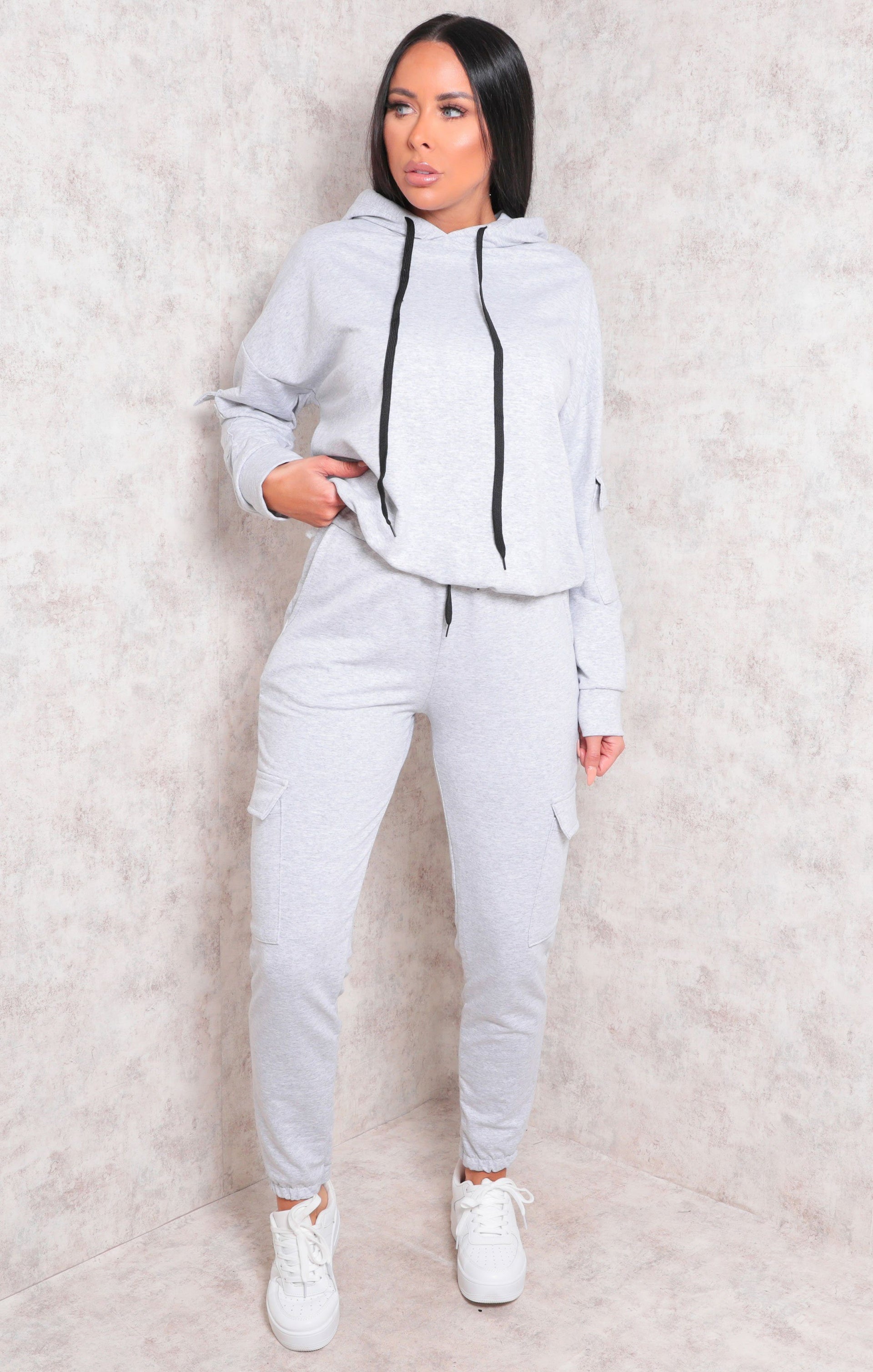 Grey Contrast String Cuffed Loungewear Set | Loungewear | Femme Luxe UK