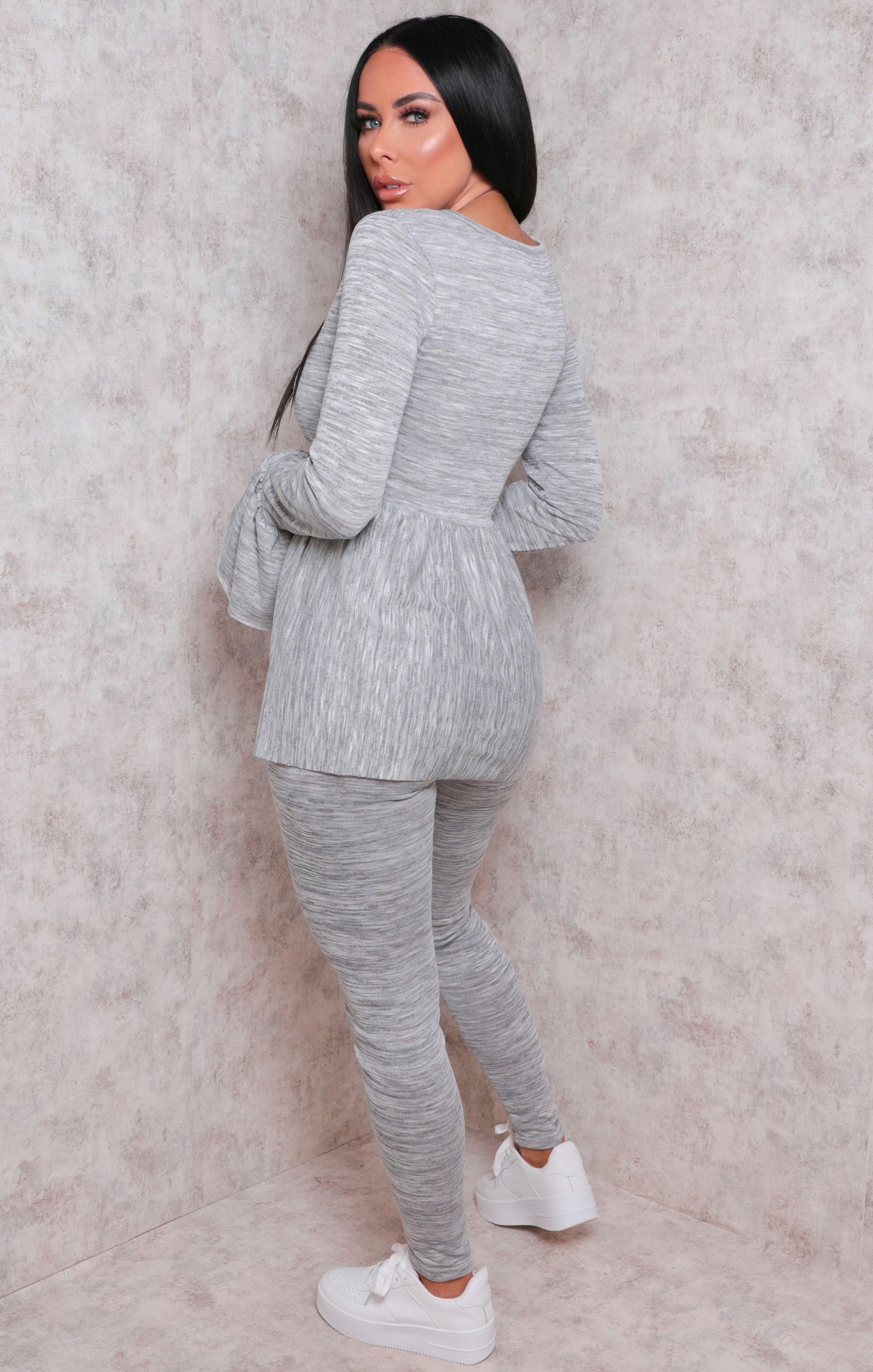 Grey Frill Long Line Top Leggings Loungewear Set | Loungewear | Femme