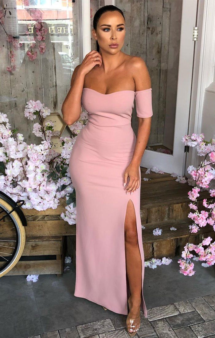 Light Pink Bardot Maxi Dress | Dresses | Femme Luxe UK