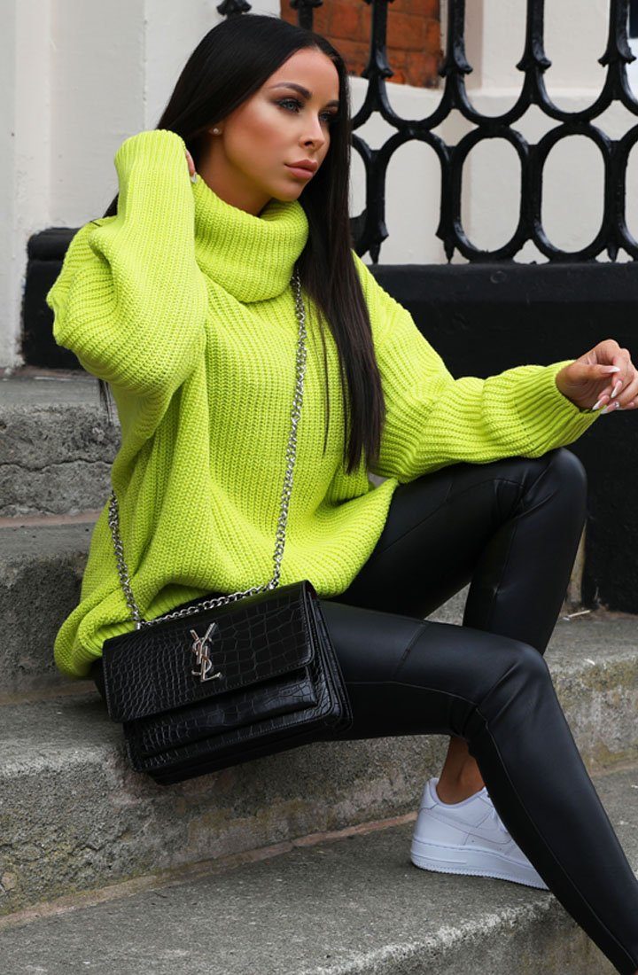 bright pink polo neck jumper