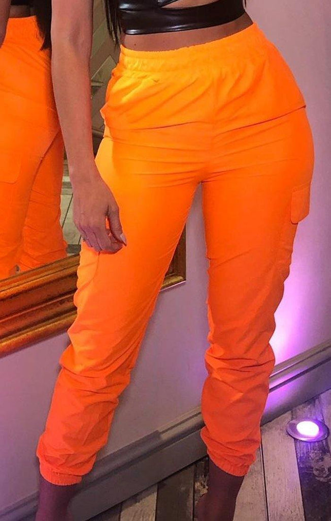 Neon Orange Cargo Trousers | Trousers | Femme Luxe