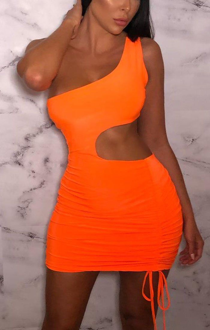 orange cut out one shoulder dress
