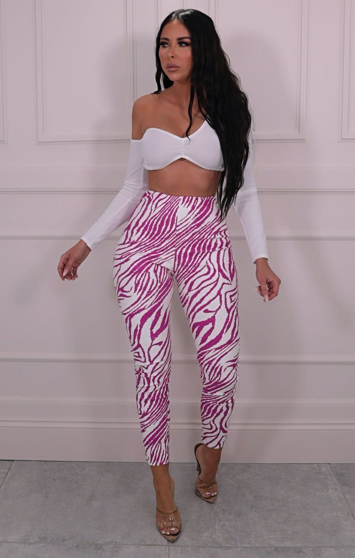 Pink & White Zebra Print PU High Waisted Leggings | Leggings & Trousers ...