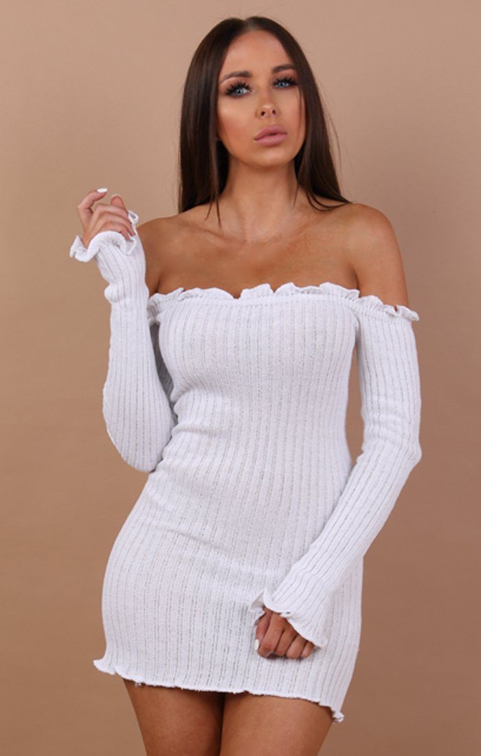 white bardot knitted mini dress femmeluxefinery