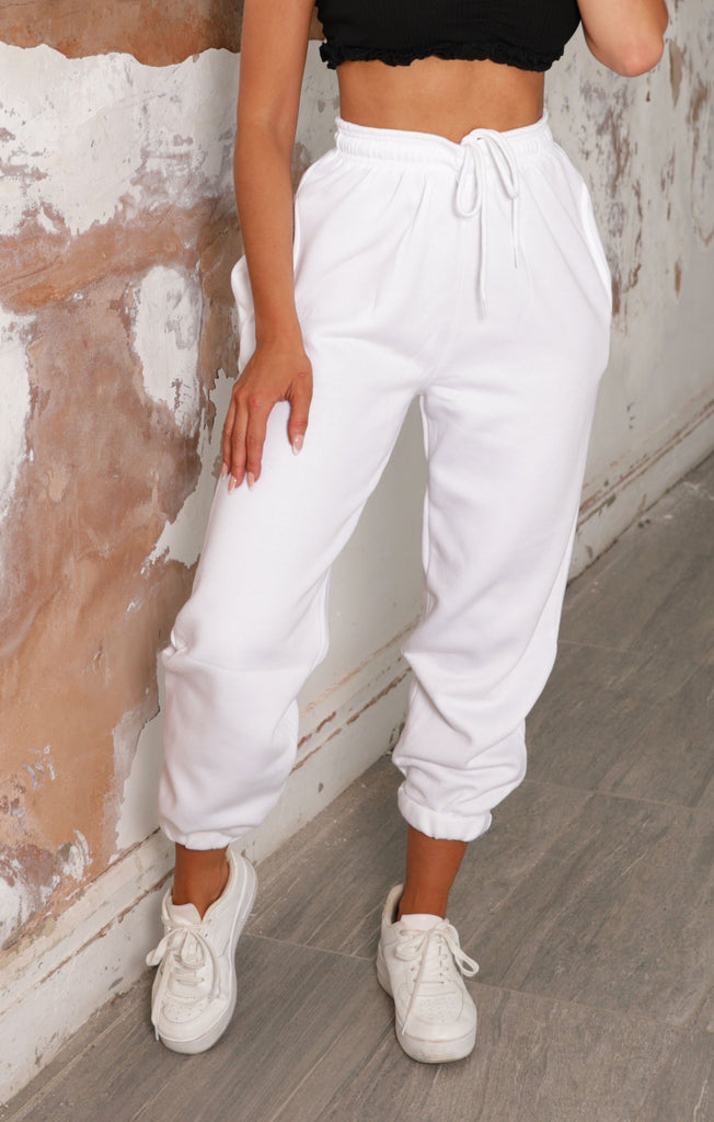 White Cuffed Joggers | Joggers | Femme Luxe UK