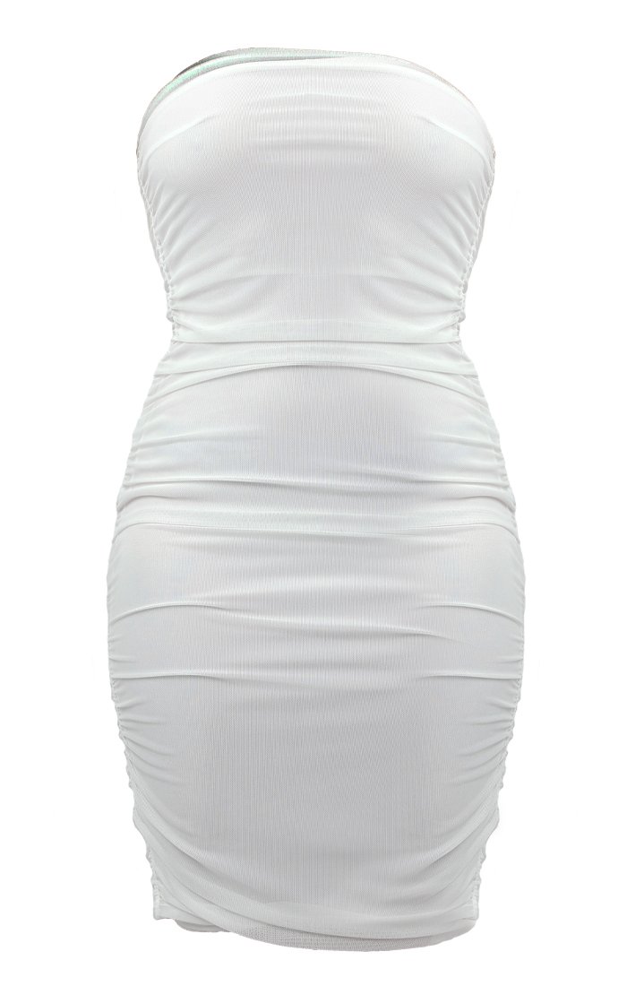 White Mesh Strapless Mini Dress | Dresses | Femme Luxe