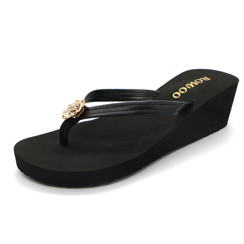 black wedge flip flop sandals