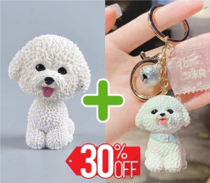Image of a maltese bobblehead and keychain bundle