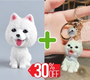 Image of a samoyed keychain and bobblehead bundle