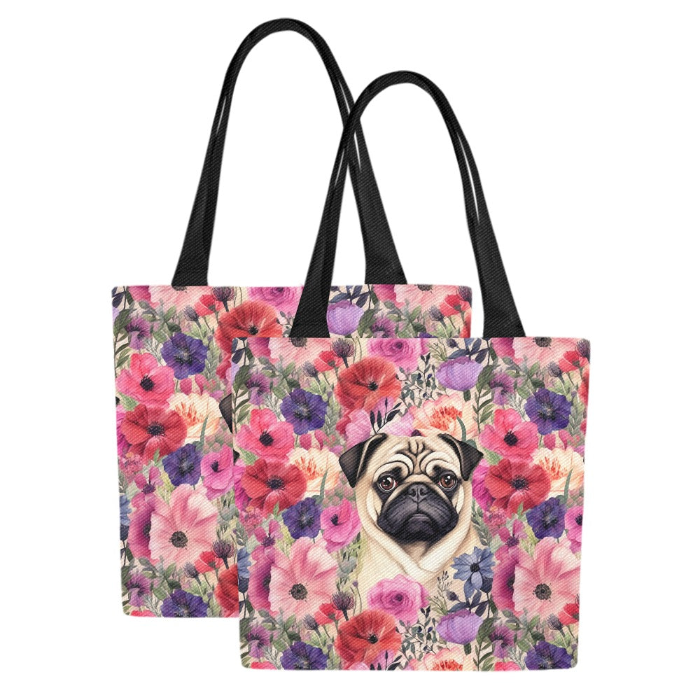 Personalised Pug Dog Cotton Shopper Tote Bag - Add a Name - Custom Pet  Owner Gift