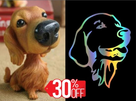 Image of a Golden Retriever Car Decal and Bobblehead bundle