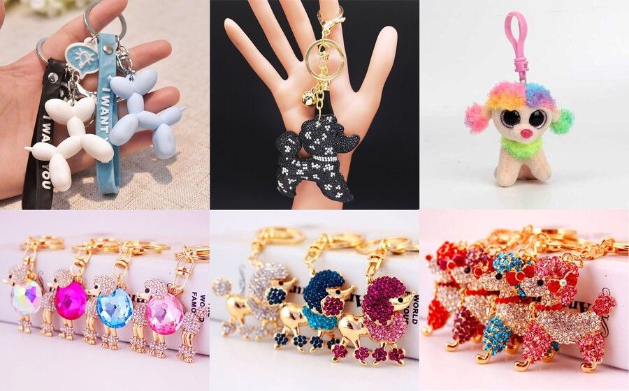 Image of the collage of six poodle keychains in different designs