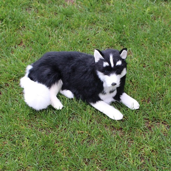 Lifelike Large Sleeping Agouti Husky Stuffed Animals with Real Fur