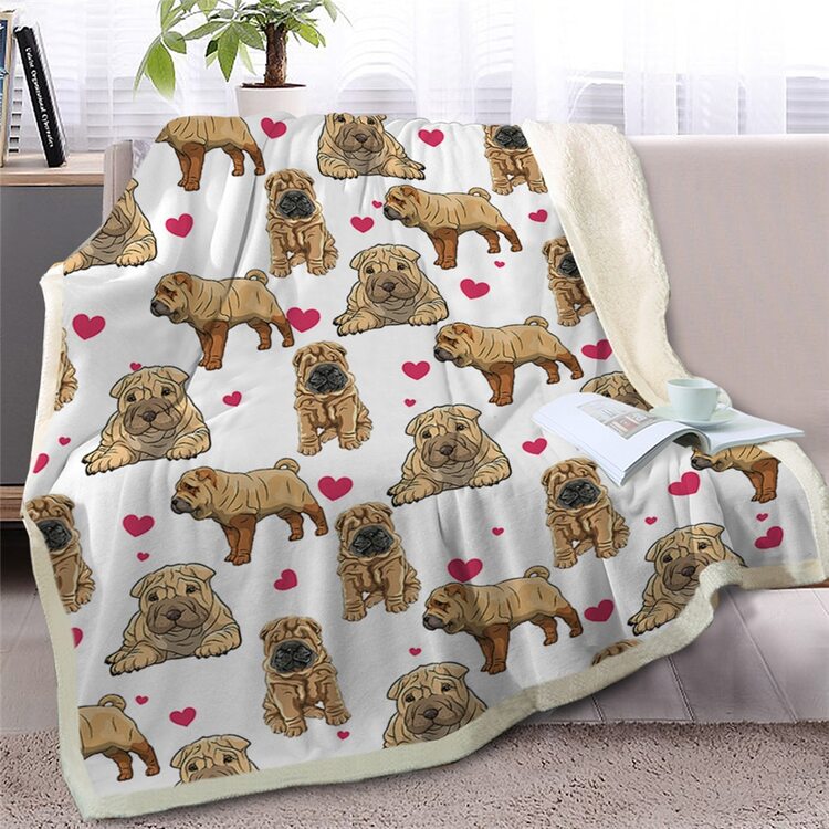 Image of a beautiful Shar Pei blanket in the cutest Shar Pei with hearts design