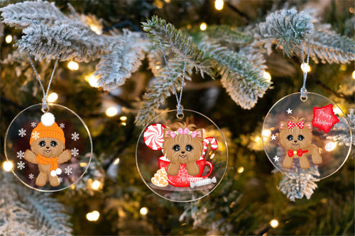 Merry Yorkshire Terrier Christmas Tree Ornaments-Christmas Ornament-Christmas, Dogs, Yorkshire Terrier-1