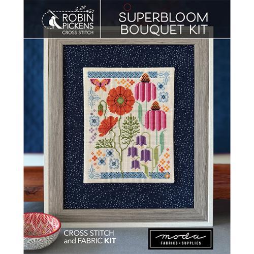 Moda Fabrics Suoerbloom Cross Stitch Kit finished size 6 3/8" x 8 5/8" pattern by Robin Pickens by