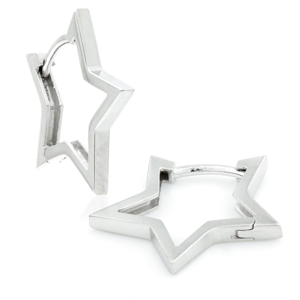 Sterling Silver Large Open Star Earrings - ZuZu Jewellery