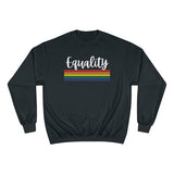 equality, pride stripes with equality written in cursive, black crew neck sweatshirt, sizes xs to 5XL - cosplay moon