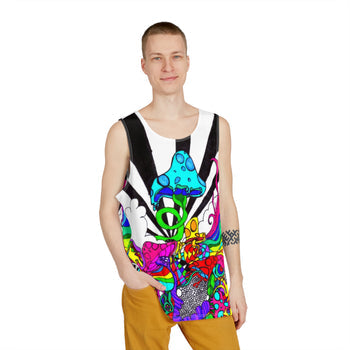 men's rave mushroom tank top, loose fit, festival tops for men