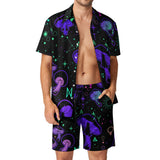 mens two piece rave festival outfit shorts with button up shirt - cosplay moon