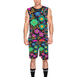 men's two-piece rave outfit, basketball shorts set, sleeveless, crew neck, sugar skull, plus size