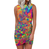radiant hue cut out mini dress, sleeveless, crew neck, wrap around skirt, for raves and festivals, comes in sizes xs to 5XL - cosplay moon