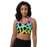pride leopard longline sports bra, compression, sweetheart neckline, women's - cosplay moon