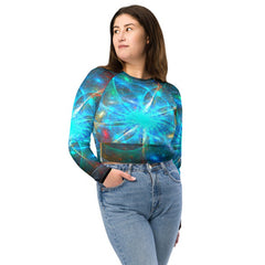 rave outfits, cool weather, long sleeve fitted workout crop top for festivals or yoga, blue