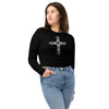 goth activewear, long sleeve fitted black crew neck crop top