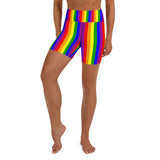 pride high waist yoga shorts, rainbow stripes, women's, sizes xs to 2XL - cosplay moon