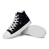 Star Women’s High Top Canvas Shoes - lace-up, black background with colorful star pattern