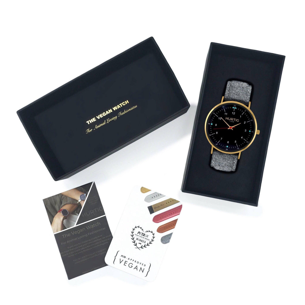 Moderno Vegan Tweed Watch Gold, Black & Grey Watch Hurtig Lane Vegan Watches