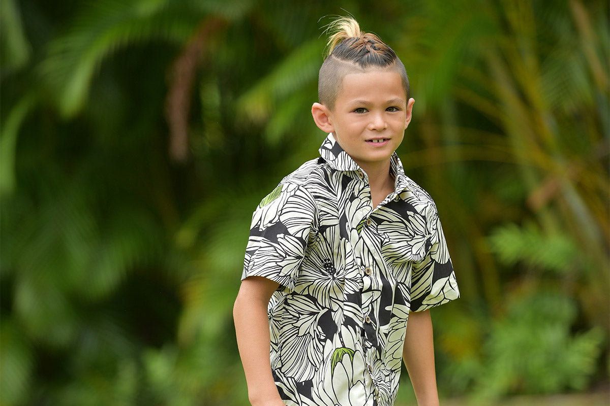 BOYS PROTEA BLACK SS Kalani Aloha Shirt