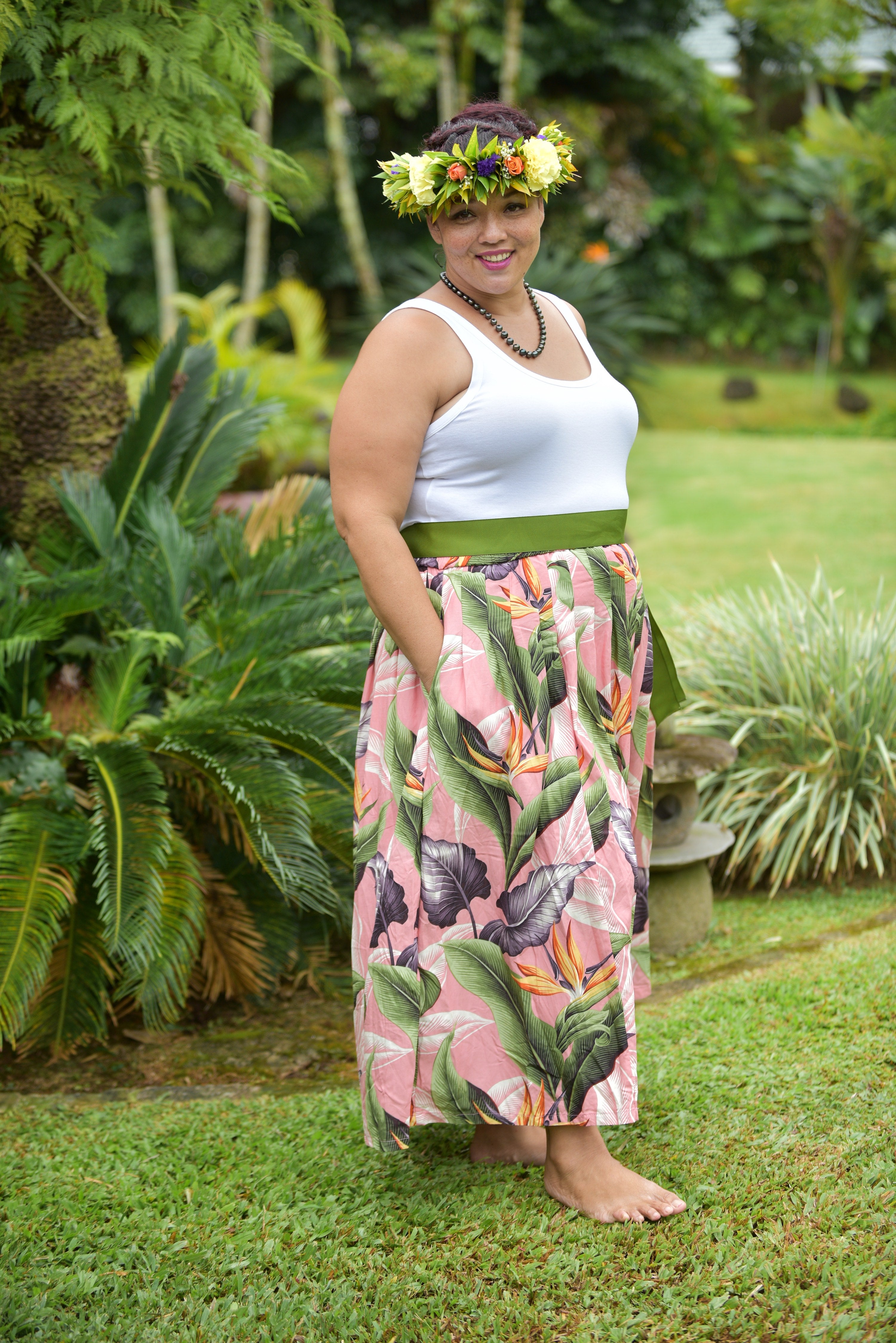 Cora Spearman Hawaii WOMENS Birds Mauve Pleated Maxi Skirt – Hawaii