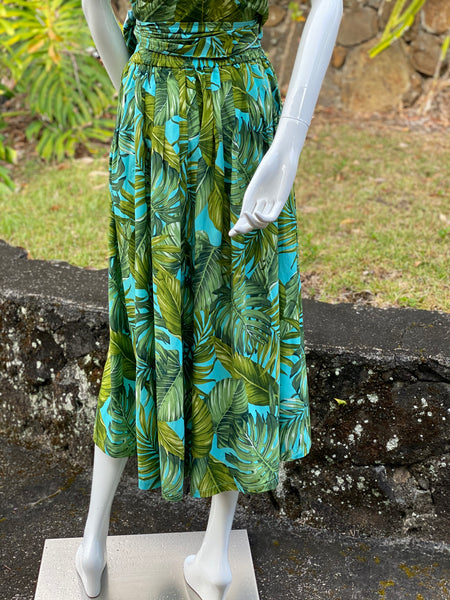 Cora Spearman Hawaii WOMENS Monstera 21 Turquoise Pleated Maxi Skirt ...