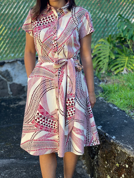 Cora Spearman Hawaii WOMENS Red Geo Tribal Aloha Shirt Dress ...